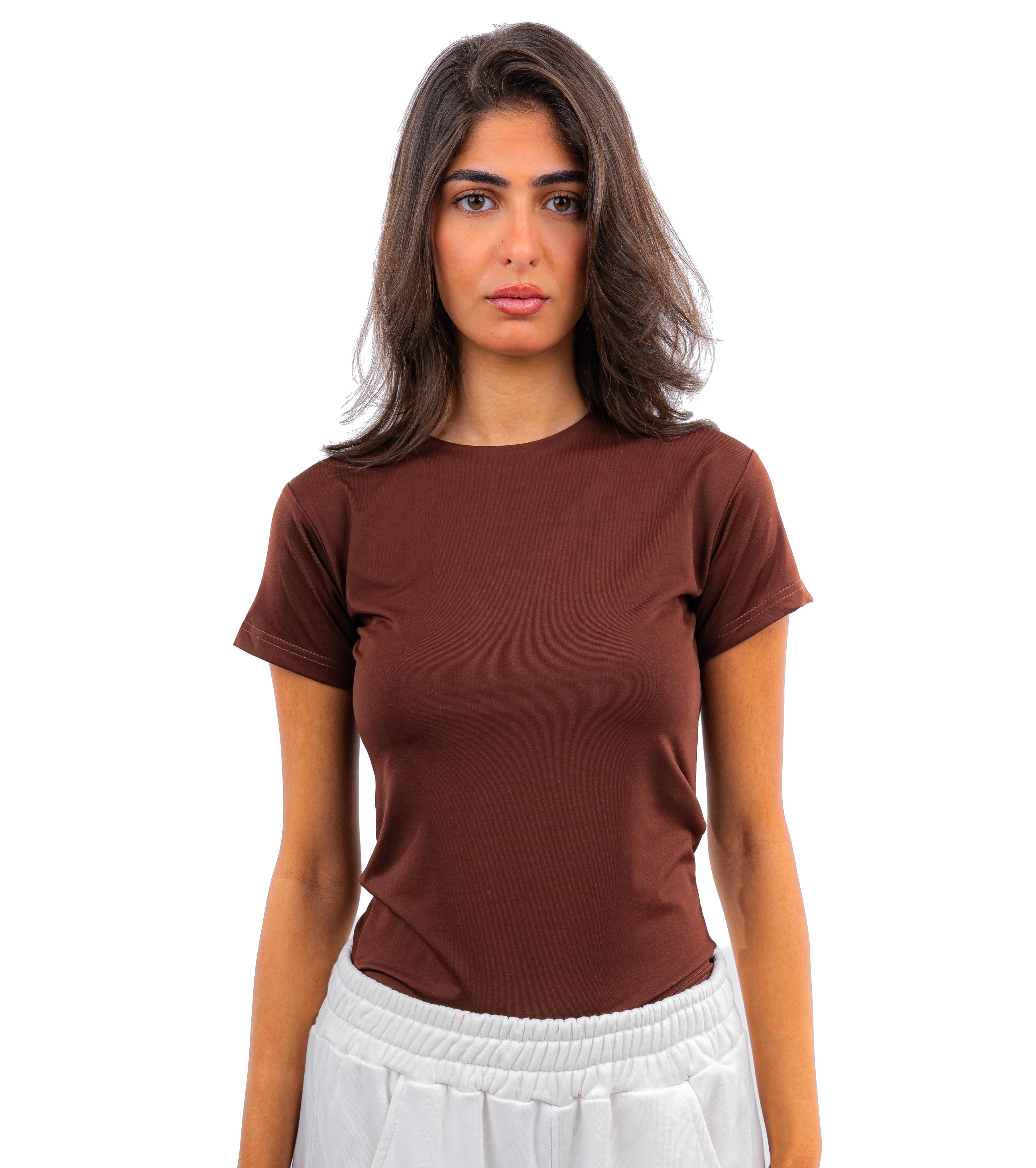Initials Short Sleeves Top - Brown