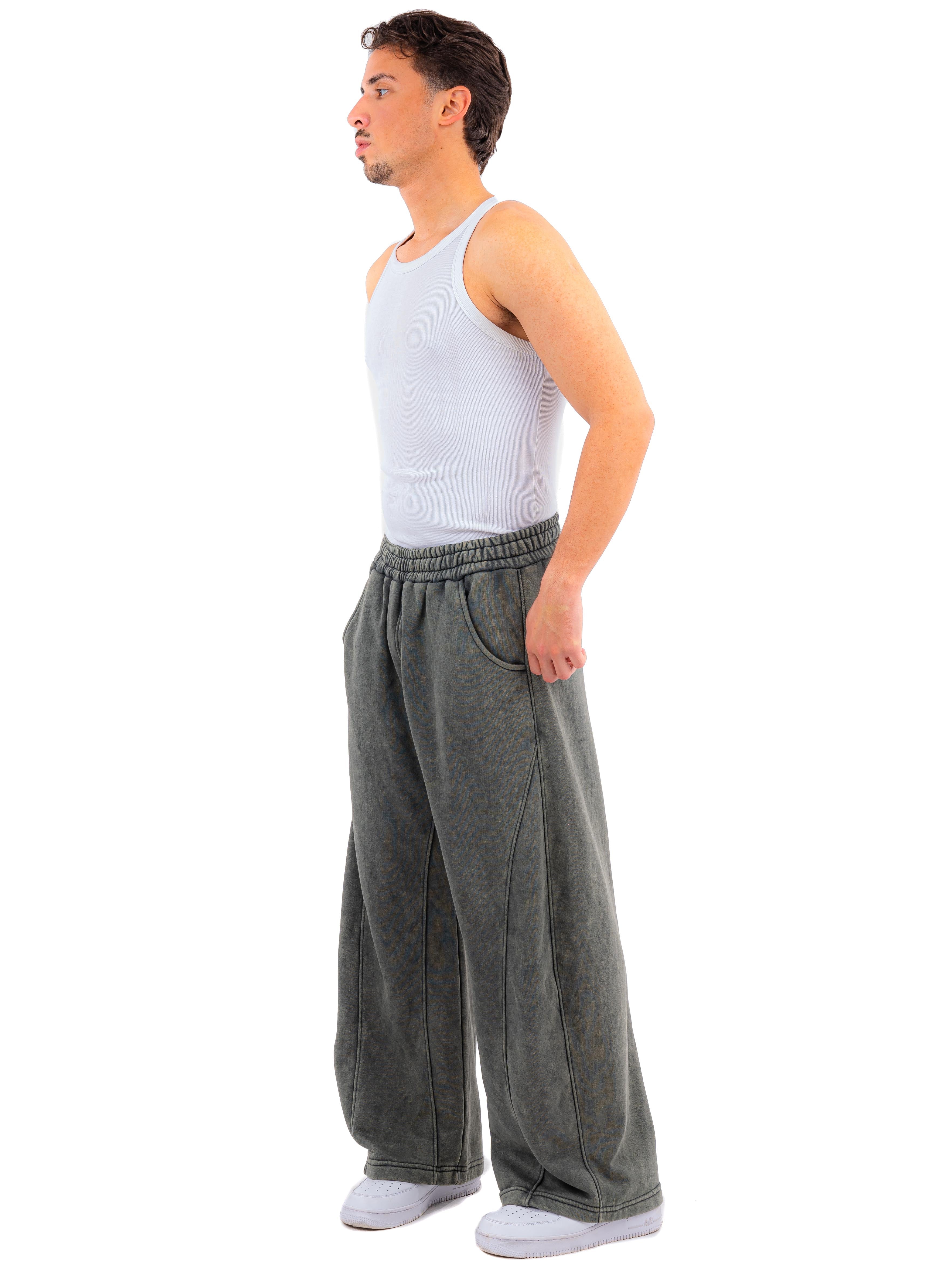 Initials wide leg sweatpants - Olive Washed