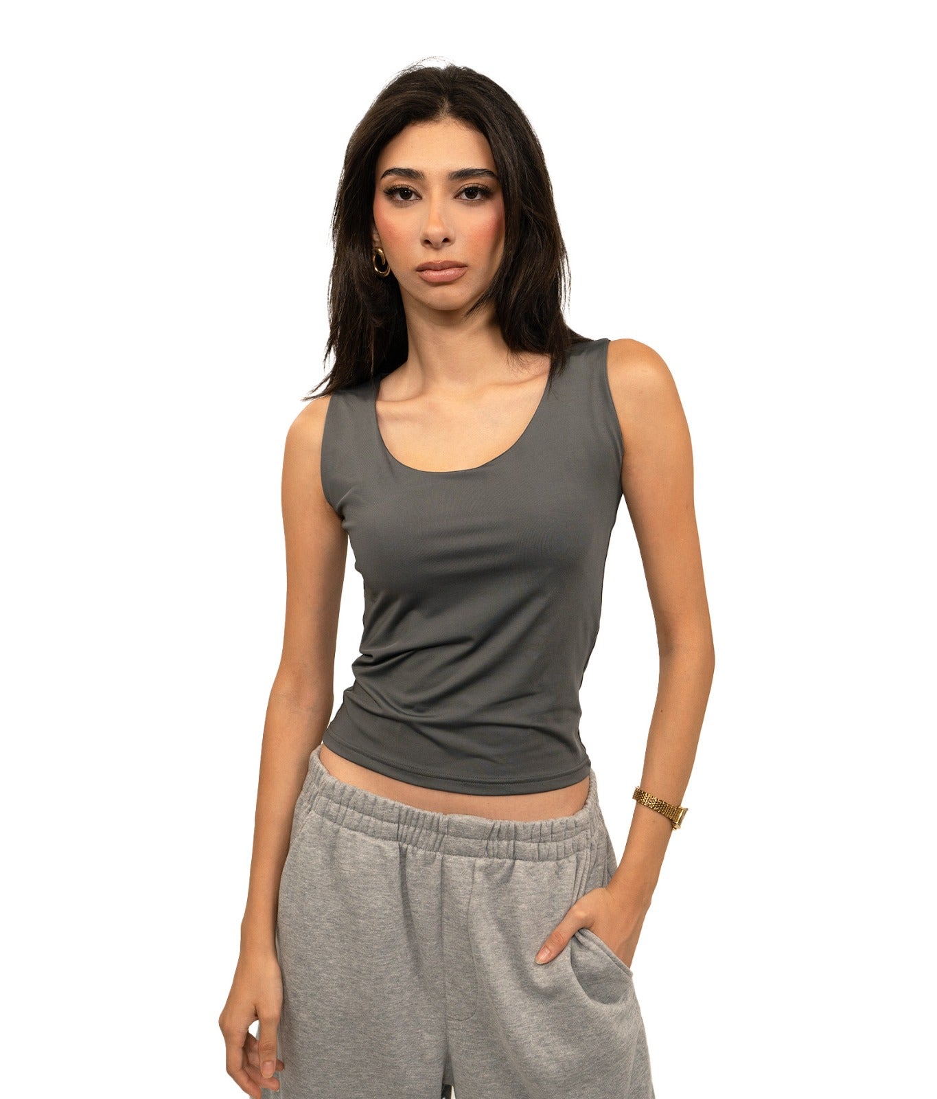 Initials Tank Top - Charcoal