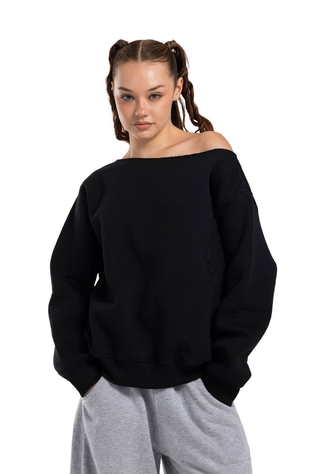 Initials Off-Shoulder Sweatshirt