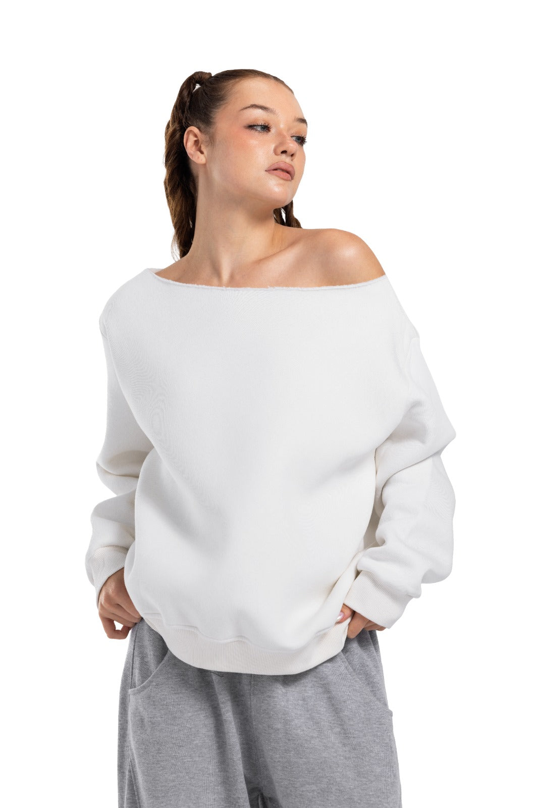 Initials Off-Shoulder Sweatshirt