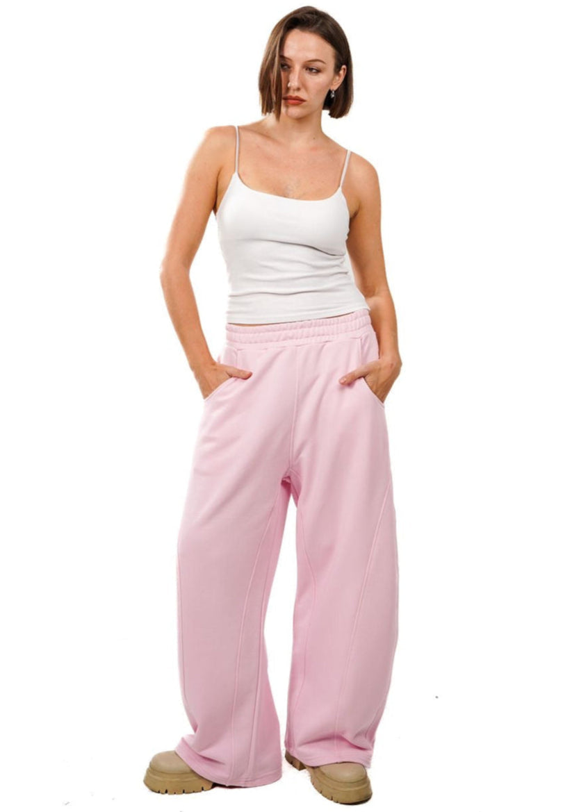 Initials Wide Leg Sweatpants - Pink