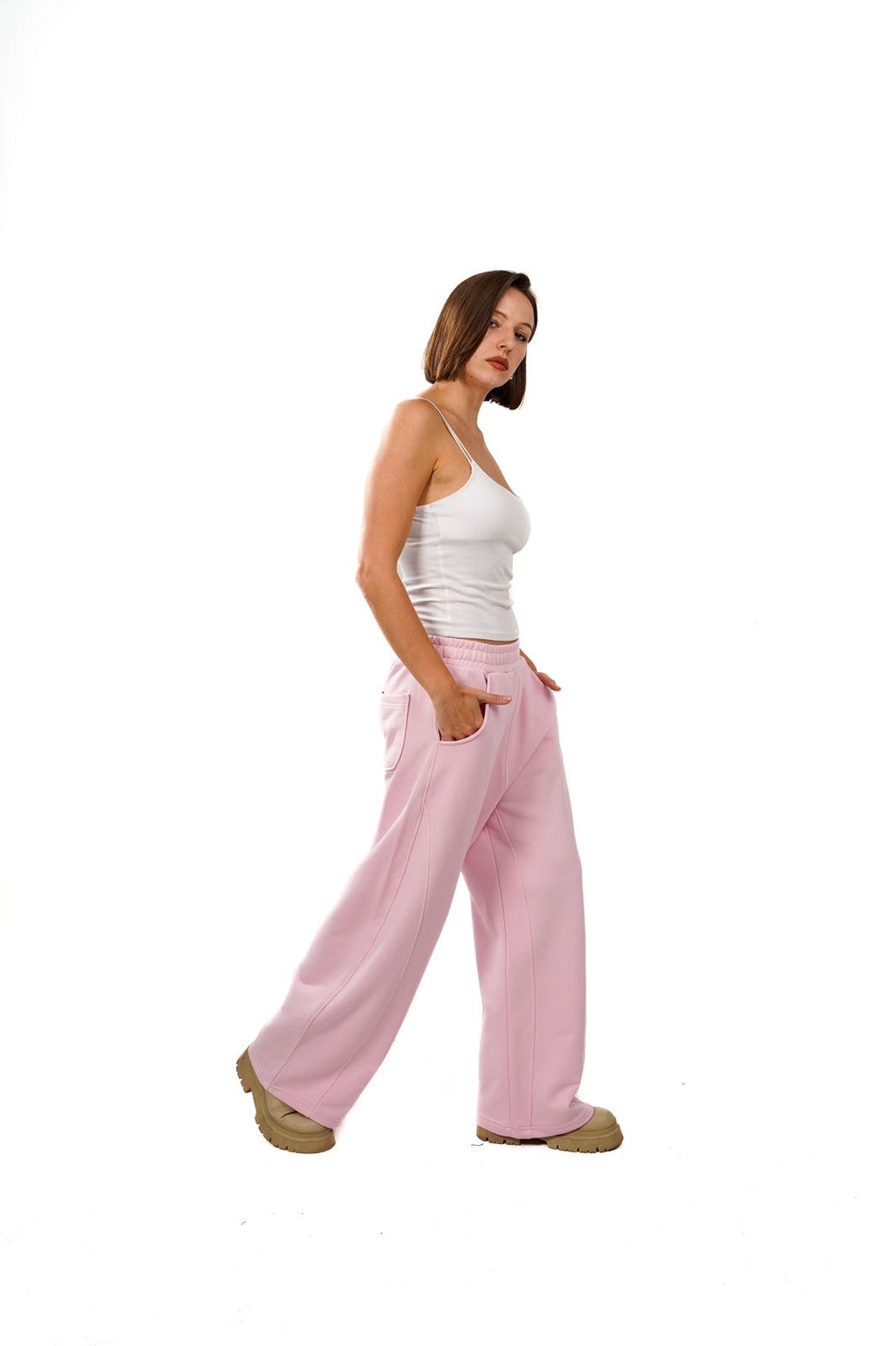 Initials Wide Leg Sweatpants - Pink