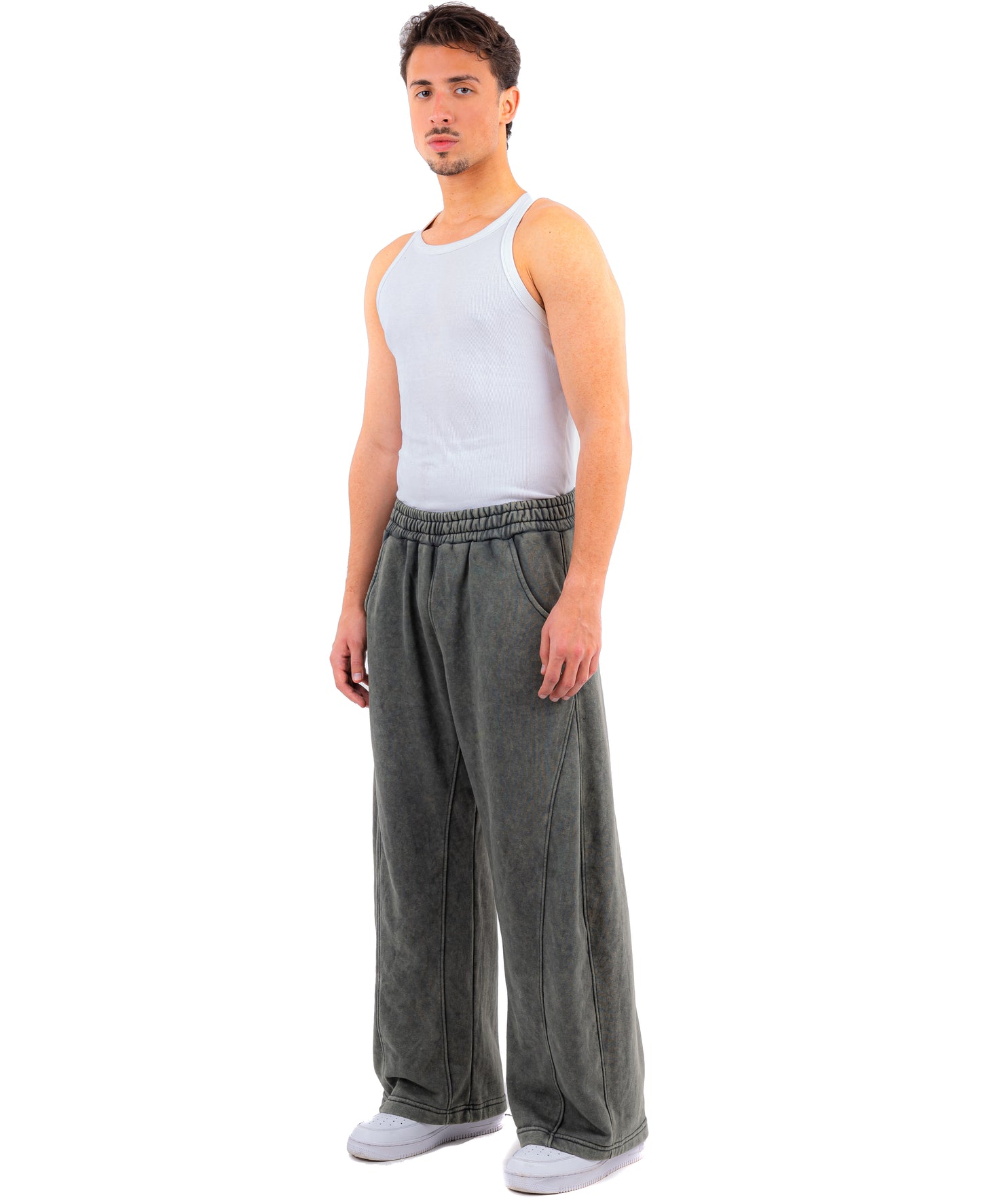 Initials wide leg sweatpants - Olive Washed