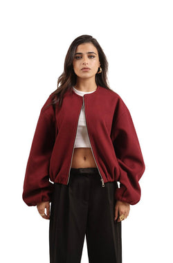 Cropped wool jacket - Burgundy