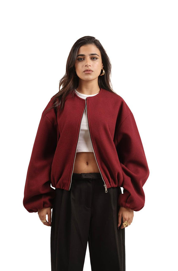 Cropped wool jacket - Burgundy