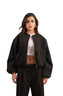 Cropped wool jacket - Black