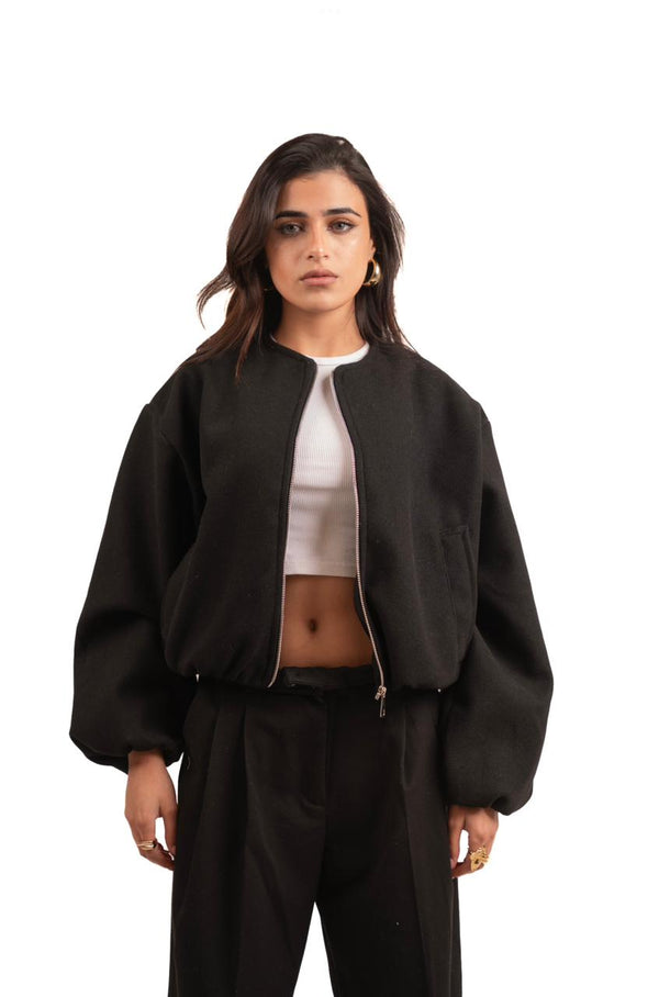Cropped wool jacket - Black