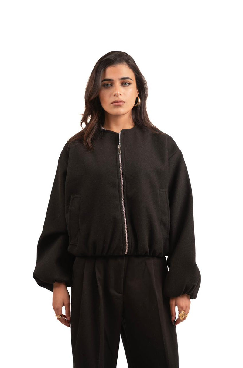 Cropped wool jacket - Black