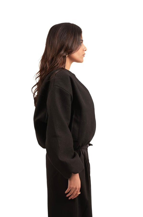 Cropped wool jacket - Black