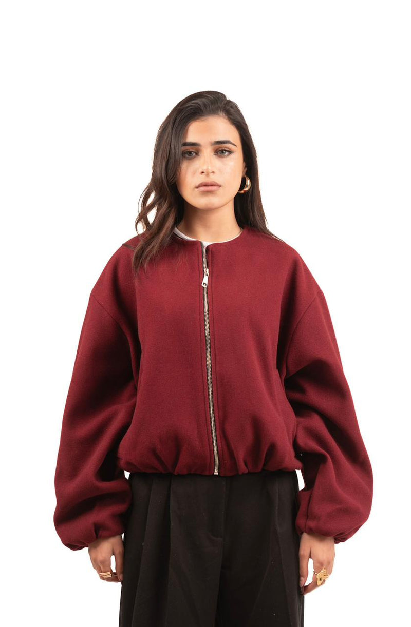 Cropped wool jacket - Burgundy