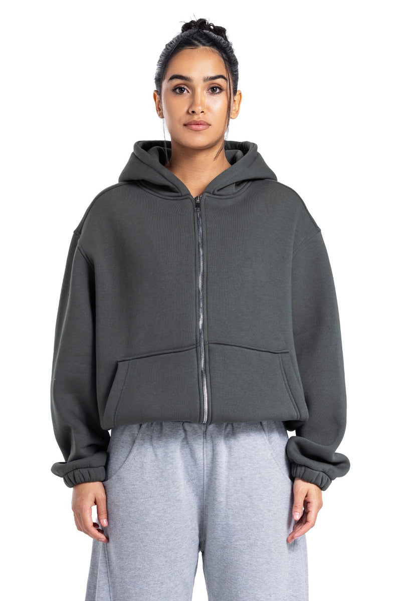 Initials Boxy Zip-Up Sweater