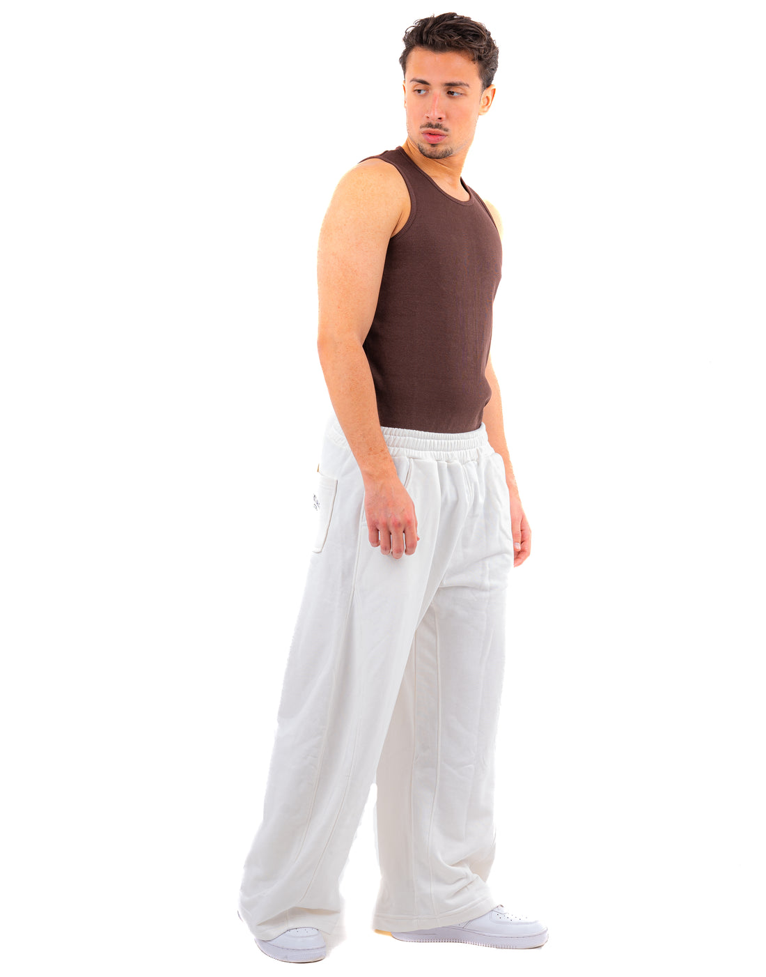 Initials Wide Leg Sweatpants - White